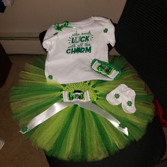 Handmade Green and White Tutu set